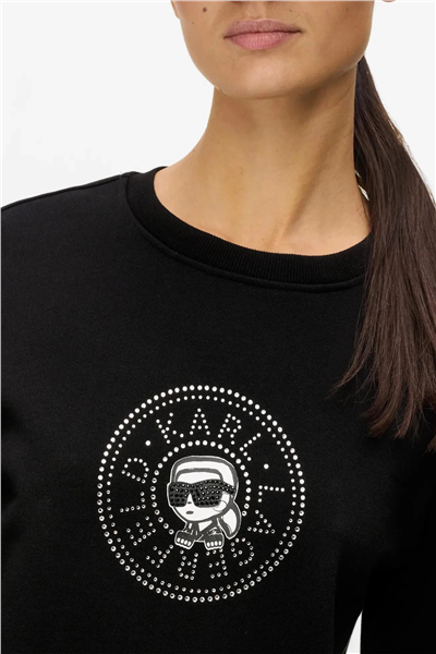 Karl Lagerfeld ikon Rs Circle Sweatshirt Kadın Bisiklet Yaka Sweatshirt Siyah