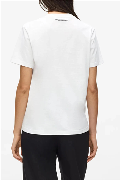 Karl Lagerfeld ikon Rs Circle T-Shirt Kadın Bisiklet Yaka T-Shirt Beyaz