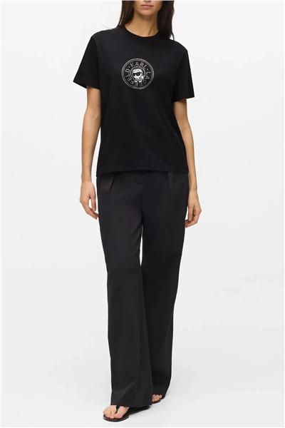 Karl Lagerfeld ikon Rs Circle T-Shirt Kadın Bisiklet Yaka T-Shirt Siyah