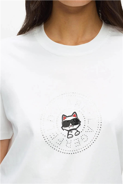 Karl Lagerfeld ikon Rs Circle T-Shirt Kadın Bisiklet Yaka T-Shirt Beyaz