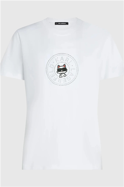 Karl Lagerfeld ikon Rs Circle T-Shirt Kadın Bisiklet Yaka T-Shirt Beyaz