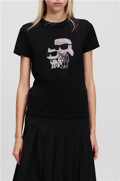 Karl Lagerfeld Ikon Rs Duo Kadın Bisiklet Yaka T-Shirt Siyah