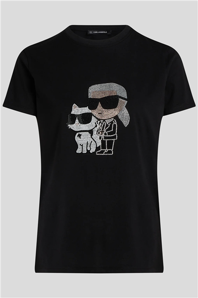 Karl Lagerfeld Ikon Rs Duo Kadın Bisiklet Yaka T-Shirt Siyah