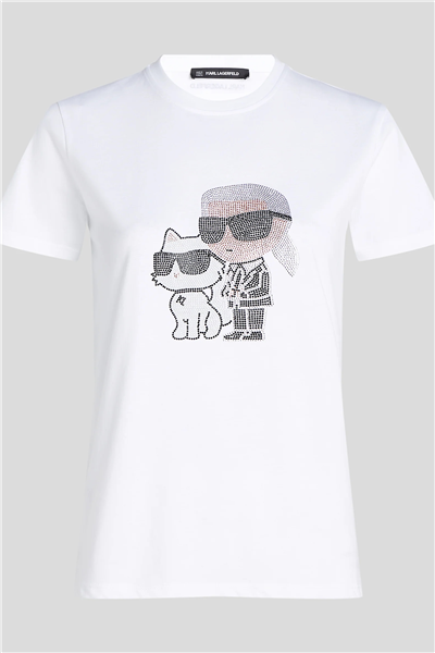Karl Lagerfeld Ikon Rs Duo Kadın Bisiklet Yaka T-Shirt Beyaz