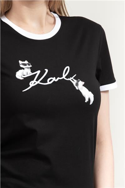 Karl Lagerfeld Ikon Signature Choupette Tee Kadın Bisiklet Yaka T-Shirt