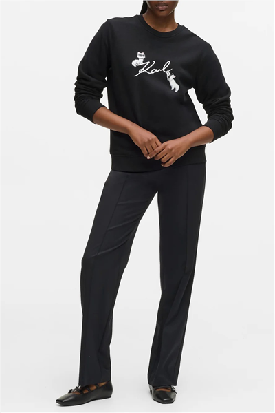 Karl Lagerfeld Ikon Signature Choupette Kadın Bisiklet Yaka Sweatshirt Siyah