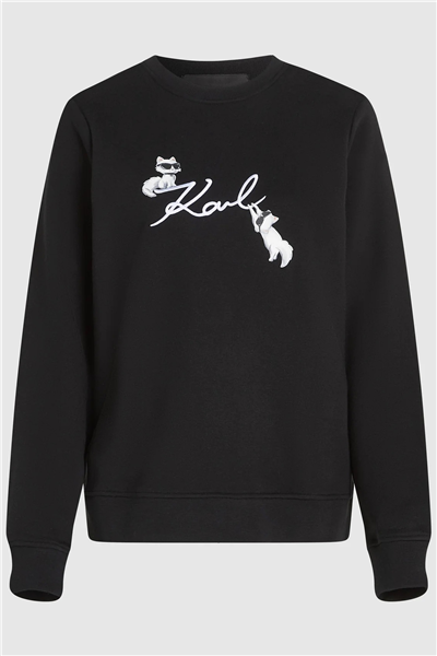 Karl Lagerfeld Ikon Signature Choupette Kadın Bisiklet Yaka Sweatshirt Siyah