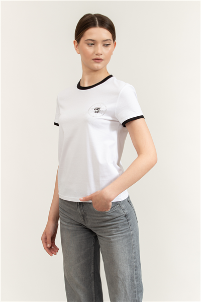 Karl Lagerfeld ikon Small Circle T-Shirt Kadın Bisiklet Yaka T-Shirt Siyah