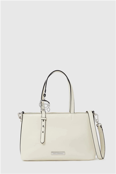 Karl Lagerfeld ikon Smooth Sm Outline Tote Kadın Mini Omuz Çantası Beyaz