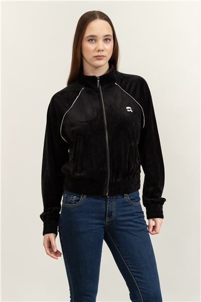 Karl Lagerfeld Ikon Velvet Zip Up Kadın Fermuarlı Sweatshirt