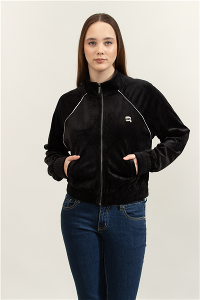 Karl Lagerfeld Ikon Velvet Zip Up Kadın Fermuarlı Sweatshirt