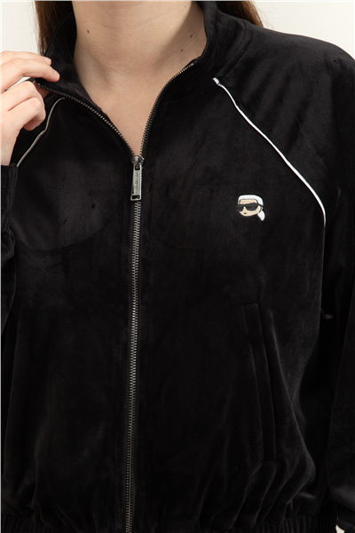 Karl Lagerfeld Ikon Velvet Zip Up Kadın Fermuarlı Sweatshirt