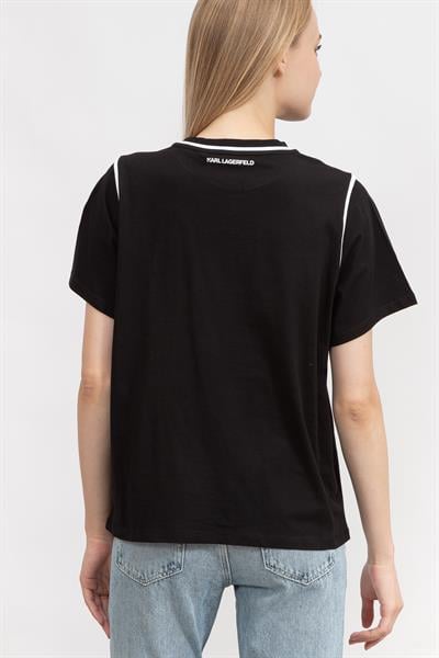 Karl Lagerfeld Ikonik Kadın Bisiklet Yaka T-Shirt Siyah