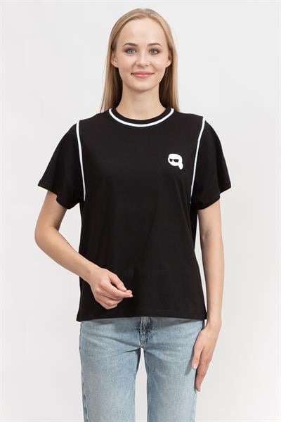 Karl Lagerfeld Ikonik Kadın Bisiklet Yaka T-Shirt Siyah