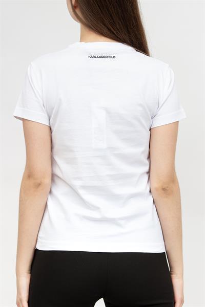 Karl Lagerfeld Ikonik Kadın Bisiklet Yaka T-Shirt Beyaz