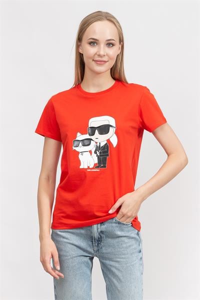 Karl Lagerfeld Kadın Bisiklet Yaka T-Shirt Kırmızı