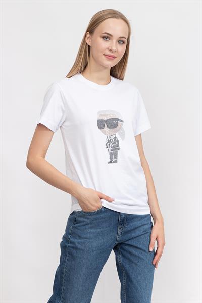 Karl Lagerfeld Kadın Bisiklet Yaka T-Shirt Beyaz