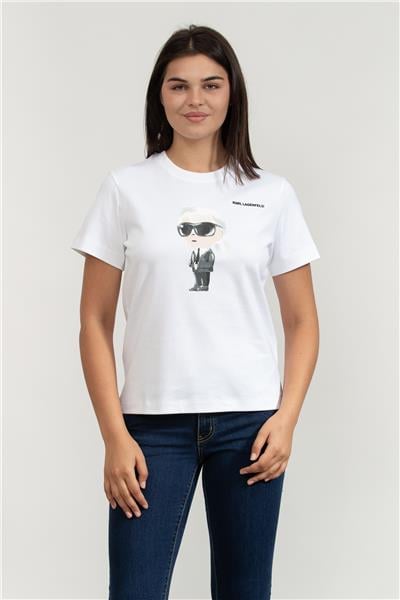 Karl Lagerfeld Ikon Aquarelle K Kadın Bisiklet Yaka T-Shirt