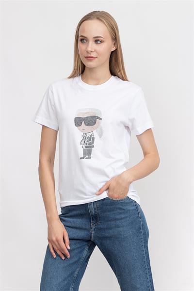 Karl Lagerfeld Kadın Bisiklet Yaka T-Shirt Beyaz