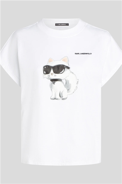 Karl Lagerfeld Kadın Bisiklet Yaka T-Shirt Beyaz