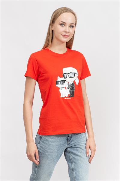 Karl Lagerfeld Kadın Bisiklet Yaka T-Shirt Kırmızı