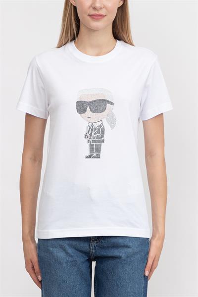 Karl Lagerfeld Kadın Bisiklet Yaka T-Shirt Beyaz