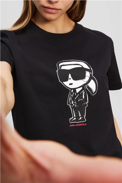 Karl Lagerfeld Kadın Bisiklet Yaka T-Shirt Siyah