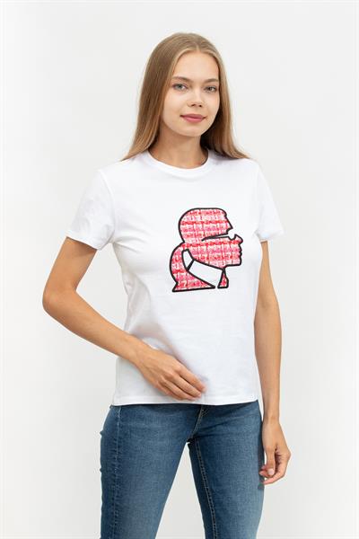 Karl Lagerfeld Kadın Bisiklet Yaka T-Shirt Beyaz