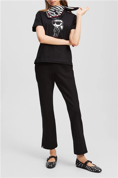 Karl Lagerfeld Kadın Bisiklet Yaka T-Shirt Siyah