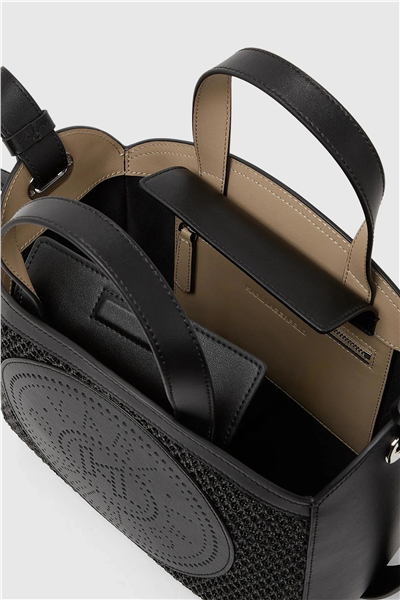 Karl Lagerfeld K/Circle Sm Tote Raffia Mesh Kadın Mini Omuz Çantası Siyah