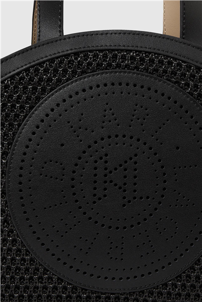 Karl Lagerfeld K/Circle Sm Tote Raffia Mesh Kadın Mini Omuz Çantası Siyah