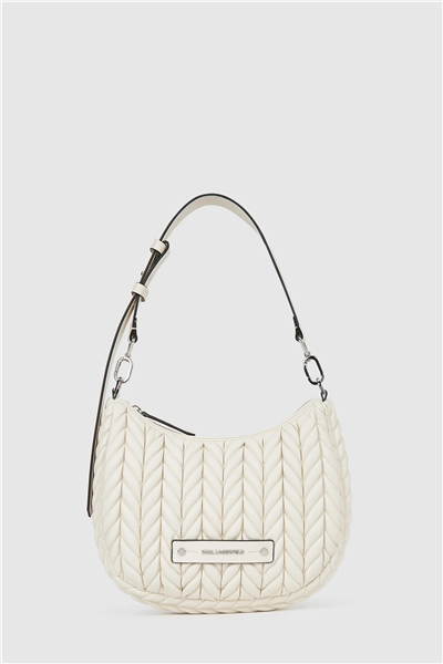 Karl Lagerfeld K/Weave SM Hobo Kadın Mini Omuz Çantası Beyaz
