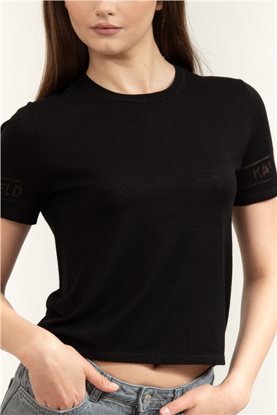 Karl Lagerfeld Lightweight Logo Knit Top Kadın Triko Siyah