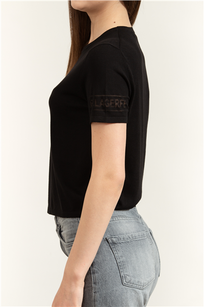 Karl Lagerfeld Lightweight Logo Knit Top Kadın Triko Siyah