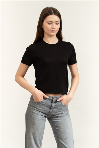 Karl Lagerfeld Lightweight Logo Knit Top Kadın Triko Siyah