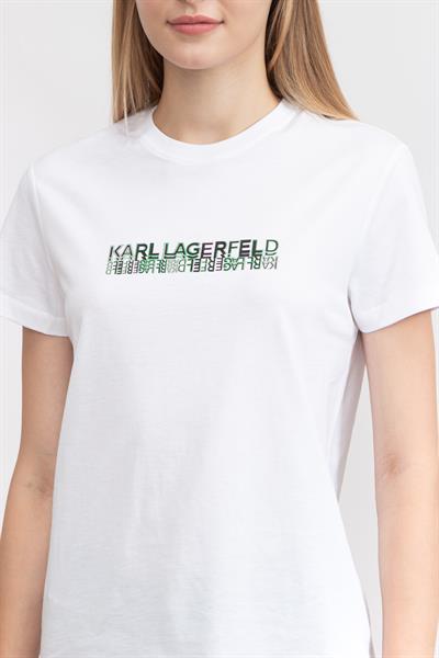 Karl Lagerfeld Logo Kadın Bisiklet Yaka T-Shirt