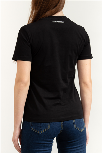 Karl Lagerfeld Logo Rhinestone Kadın Bisiklet Yaka T-Shirt