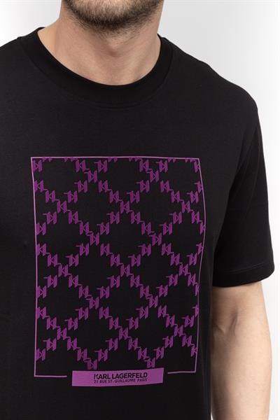 Karl Lagerfeld Monogram Erkek Bisiklet Yaka T-Shirt Siyah