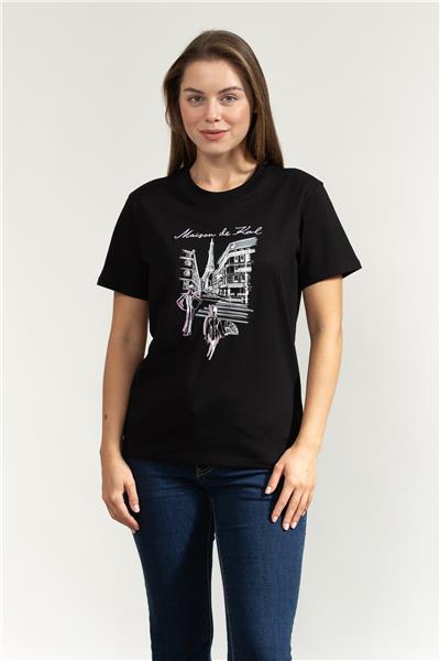 Karl Lagerfeld Paris Sketch Street Kadın Bisiklet Yaka T-Shirt