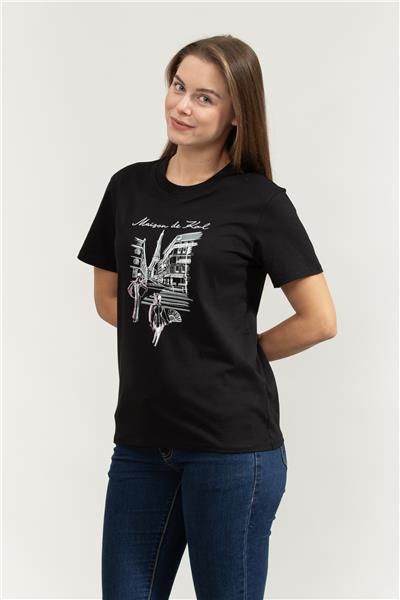 Karl Lagerfeld Paris Sketch Street Kadın Bisiklet Yaka T-Shirt