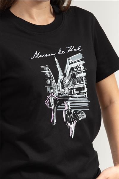 Karl Lagerfeld Paris Sketch Street Kadın Bisiklet Yaka T-Shirt