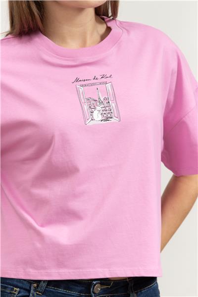 Karl Lagerfeld Paris Sketch Window Boxy Tee Kadın Bisiklet Yaka T-Shirt