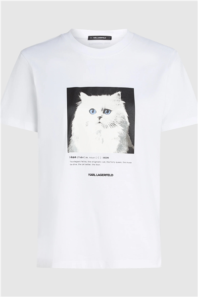 Karl Lagerfeld Portrait Kadın Bisiklet Yaka T-Shirt Beyaz