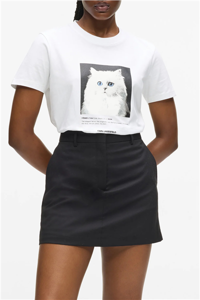 Karl Lagerfeld Portrait Kadın Bisiklet Yaka T-Shirt Beyaz