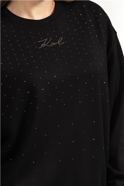 Karl Lagerfeld Rhinestone Rain Kadın Bisiklet Yaka Sweatshirt