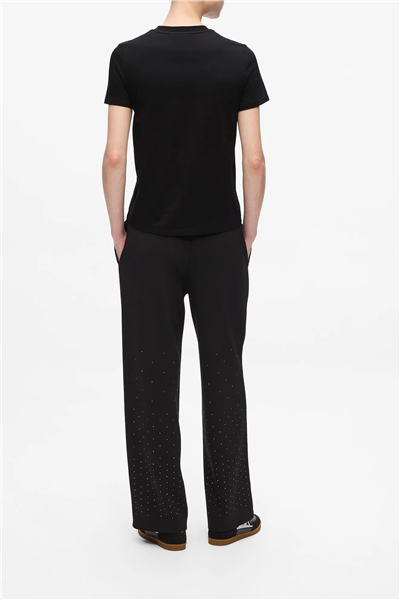 Karl Lagerfeld Rhinestone Rain Kadın Bisiklet Yaka T-Shirt Siyah