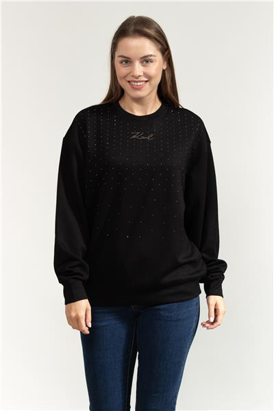 Karl Lagerfeld Rhinestone Rain Kadın Bisiklet Yaka Sweatshirt