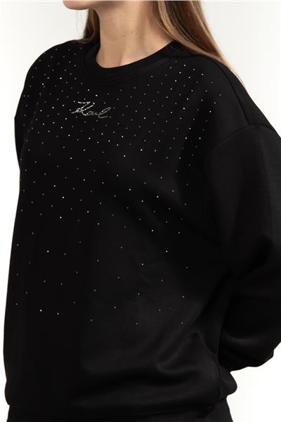 Karl Lagerfeld Rhinestone Rain Kadın Bisiklet Yaka Sweatshirt