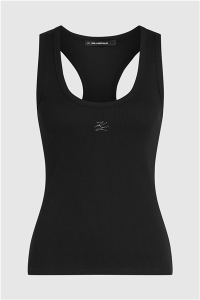 Karl Lagerfeld Ribbed Tank Top Kadın Kolsuz T-Shirt Siyah