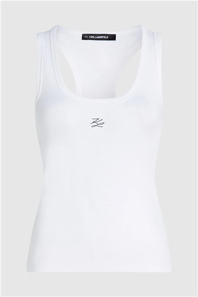 Karl Lagerfeld Ribbed Tank Top Kadın Kolsuz T-Shirt Beyaz